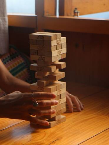 Jenga, board and card games at GlampEco Manali