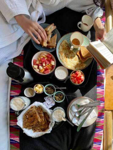 Healthy organic breakfast at a luxury dome at GlampEco in Manali