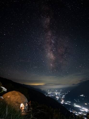 Starry night sky seen from a luxury dome at GlampEco Manali