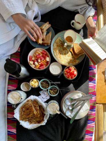 Enjoying luxury dome room service with homemade breakfast at GlampEco Manali