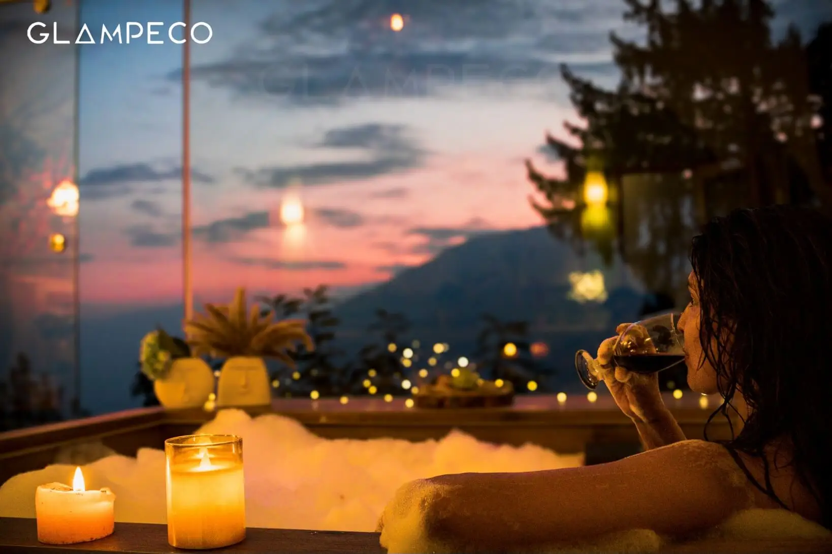 Relaxing jacuzzi experience with spectacular mountain views at Zen Sanctuary Spa at GlampEco Manali