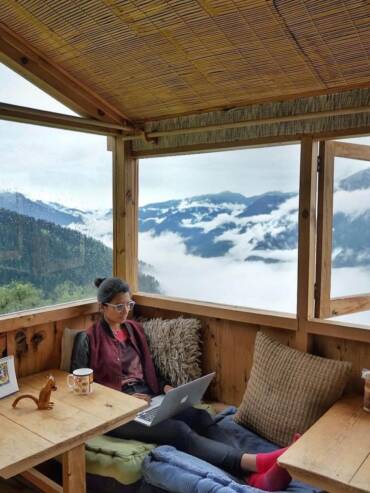 Mudhouse common area and nomad-friendly rooms at GlampEco Manali