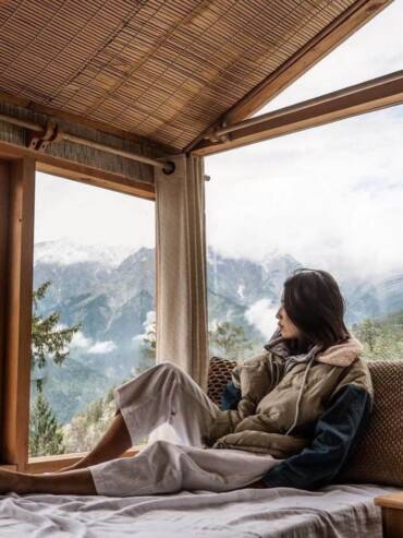 Scenic views from the mudhouse dorm room at GlampEco in Manali