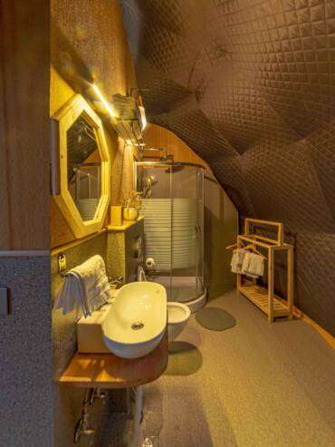 Luxury comfort washroom in a glamping dome at GlampEco Manali