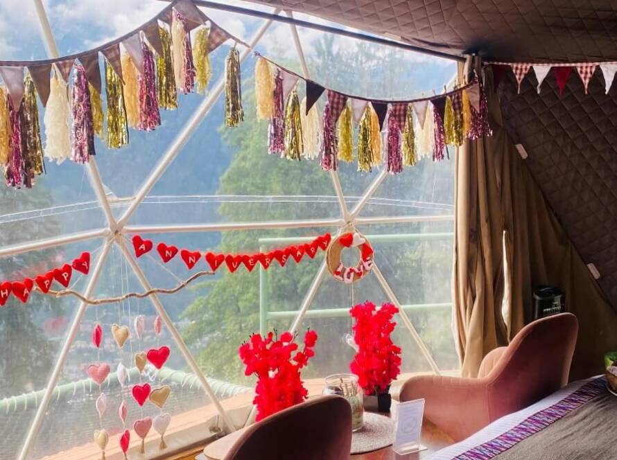 GlampEco dome decorated with themed, sustainable dome decorations